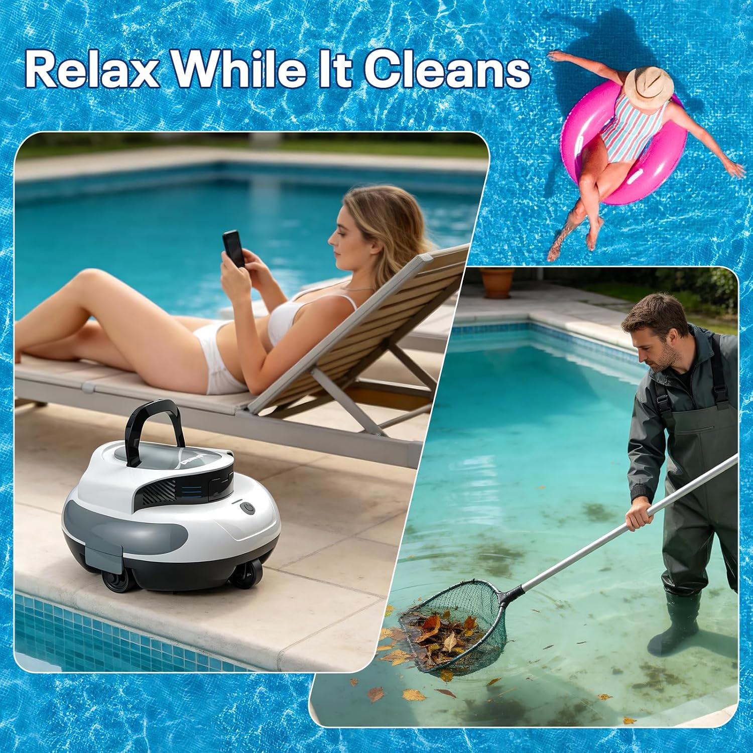 Cordless Automatic Pool Cleaner, Dual High-Suction 35W Motors, 120 Minutes Runti
