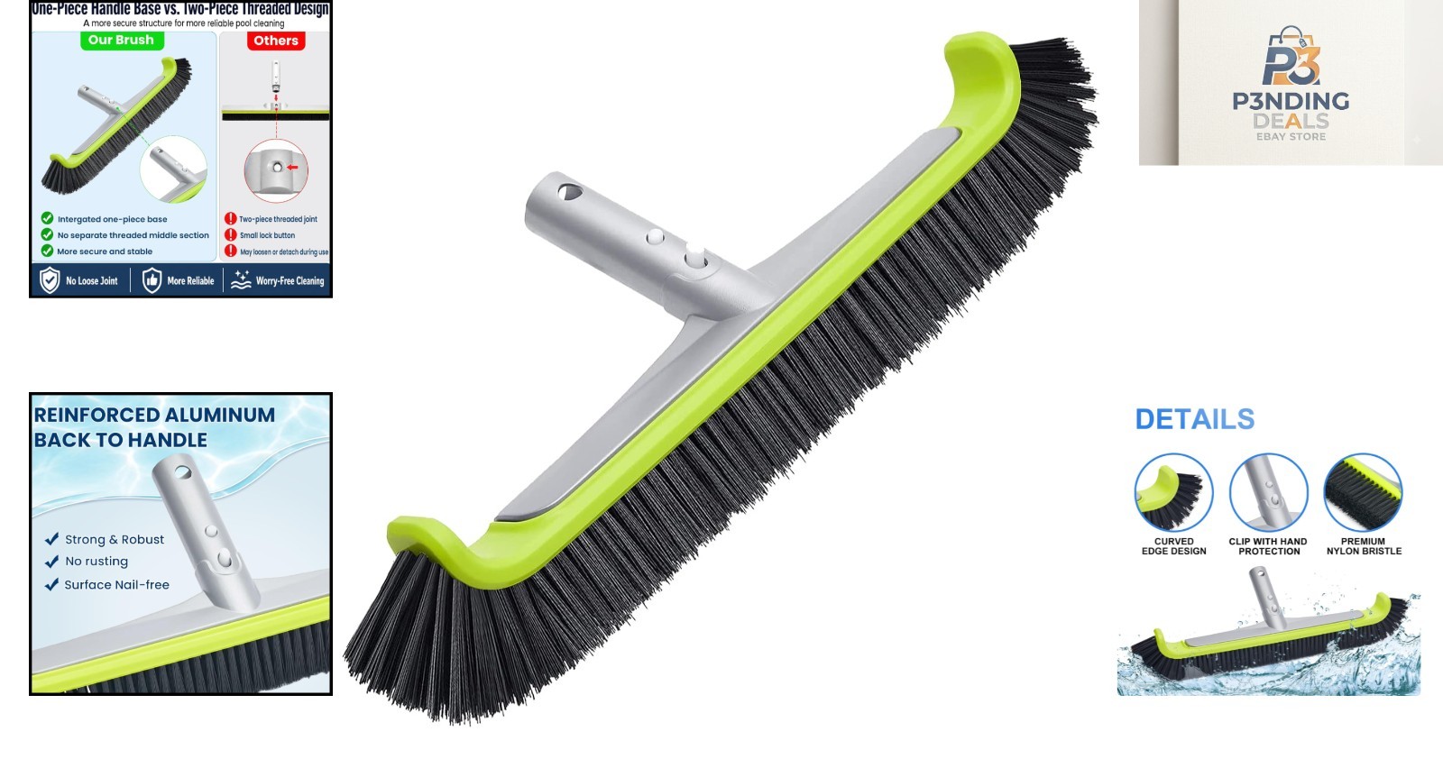 Curved Edge 17.5&Prime; Heavy Duty Pool Brush – Perfect for Corners & Tough Cleaning