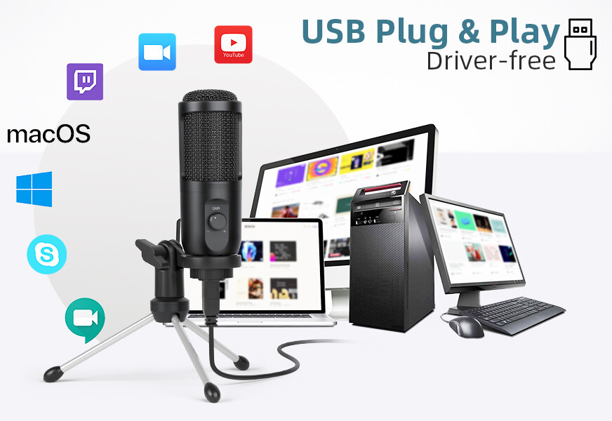 Pro Condenser Microphone Mic Kit w/ Stand for Gaming, Podcasting, PC PS4 and Mac