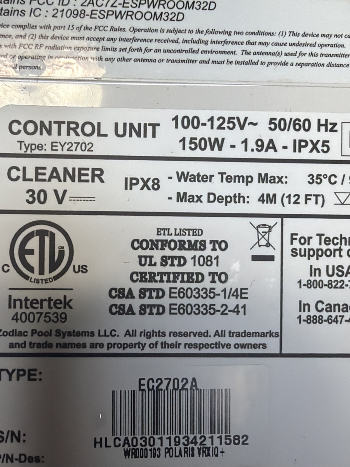 Polaris Robotic Pool Cleaner Control Unit EY2702 FOR PARTS OR REPAIR