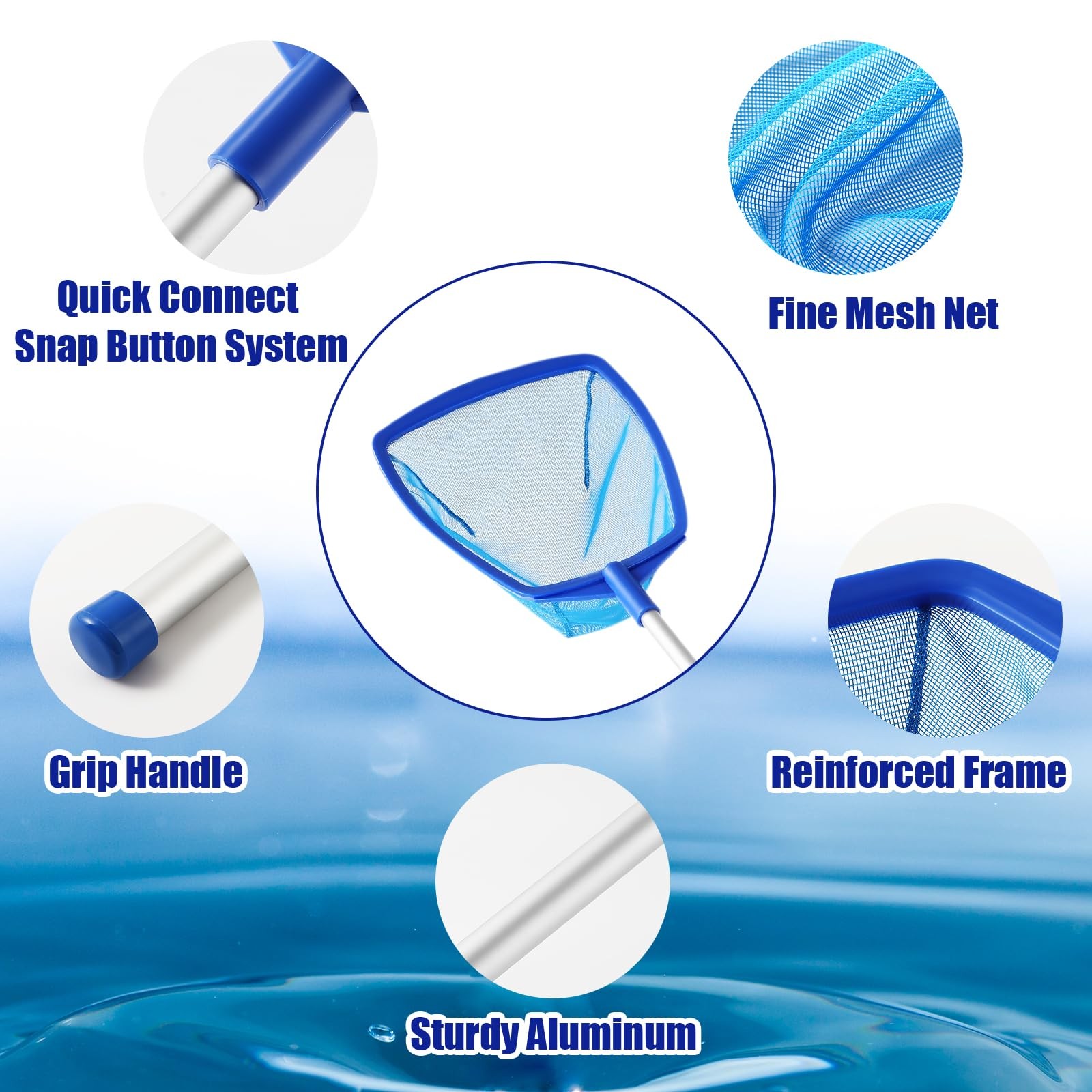 Adjustable Pool Skimmer Net with Telescopic Pole Ultra Fine Mesh Rake