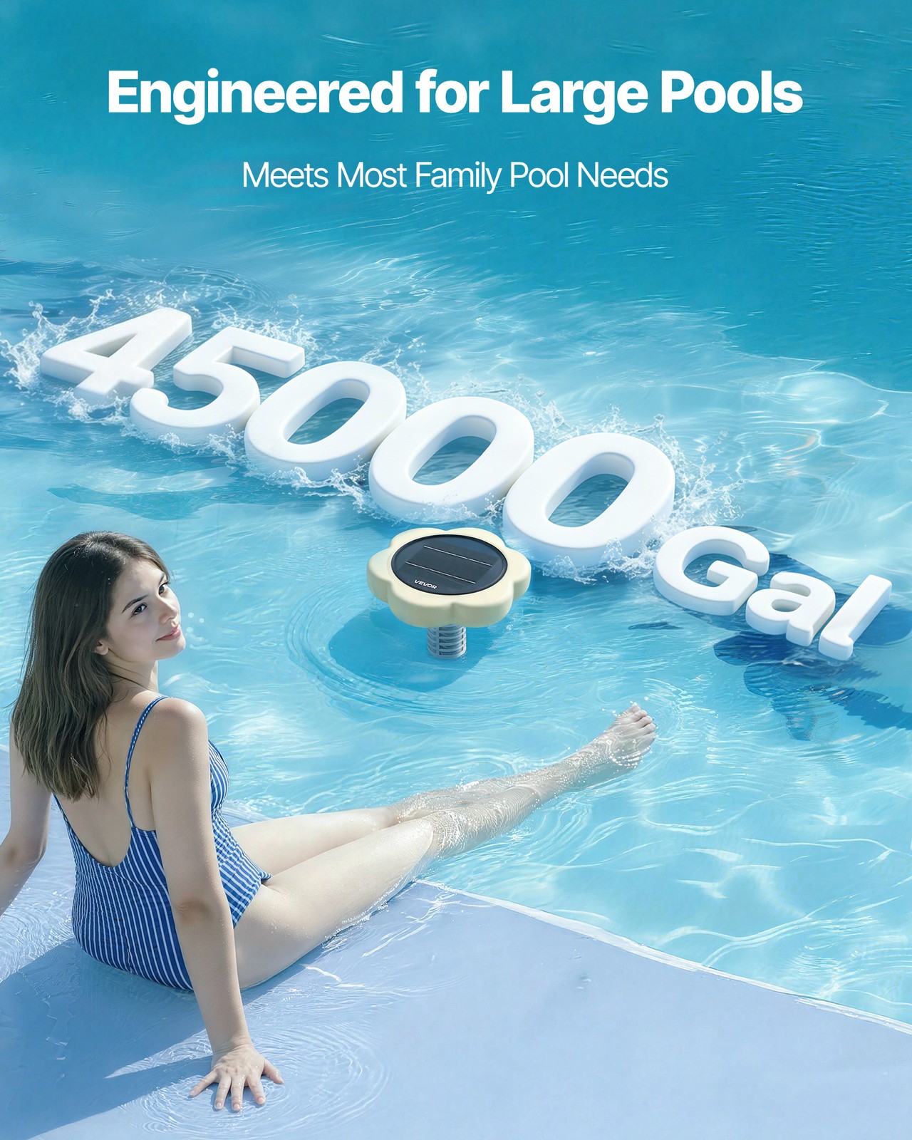 VEVOR Solar Pool Ionizer Petal Copper Pool Ionizer Up to 45000 Gal Yellow