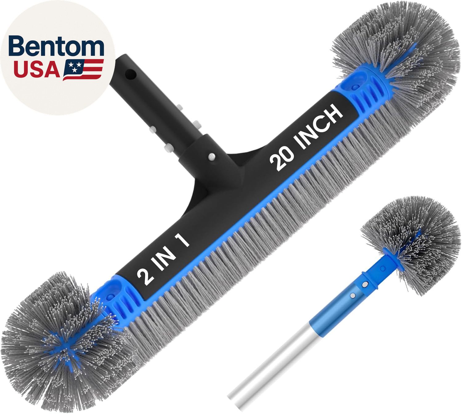 20 » 2 in 1 Pool Brush Head Cobweb Duster Heavy Duty Pool Cleaning Detachable ro