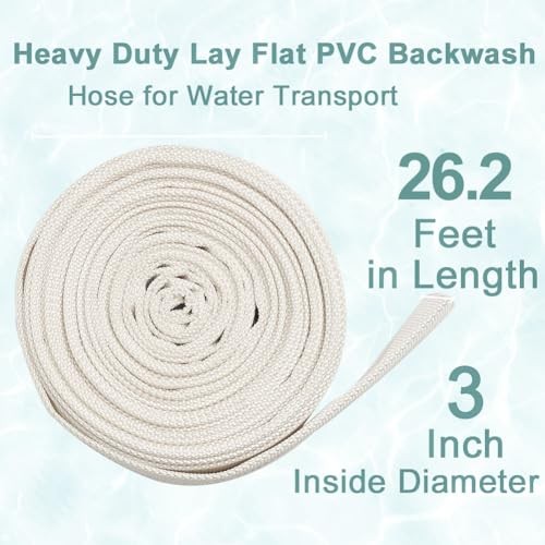 3 Inch x Length Swimming Pool Backwash Hose, PVC Lay-Flat 3 Inch ID 26.2 Feet