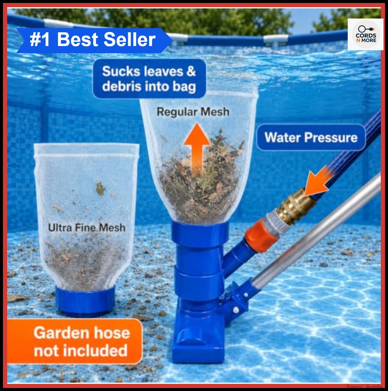 Pool Spa Jet Vacuum Cleaner 56 Inch Pole with 2 Filter Bags for Above Ground