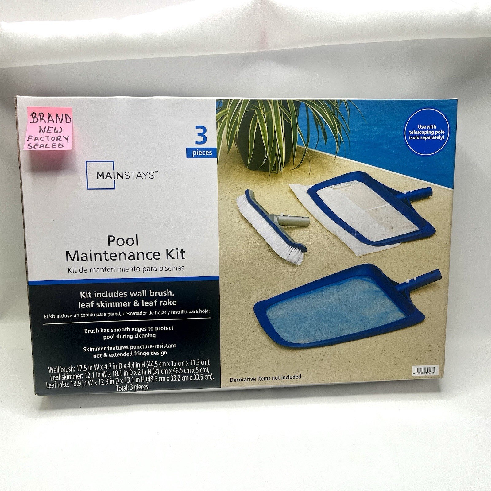 Pool Maintenance Kit *BRAND NEW* Wall Brush Leaf Skimmer Leaf Rake Set Mainstays