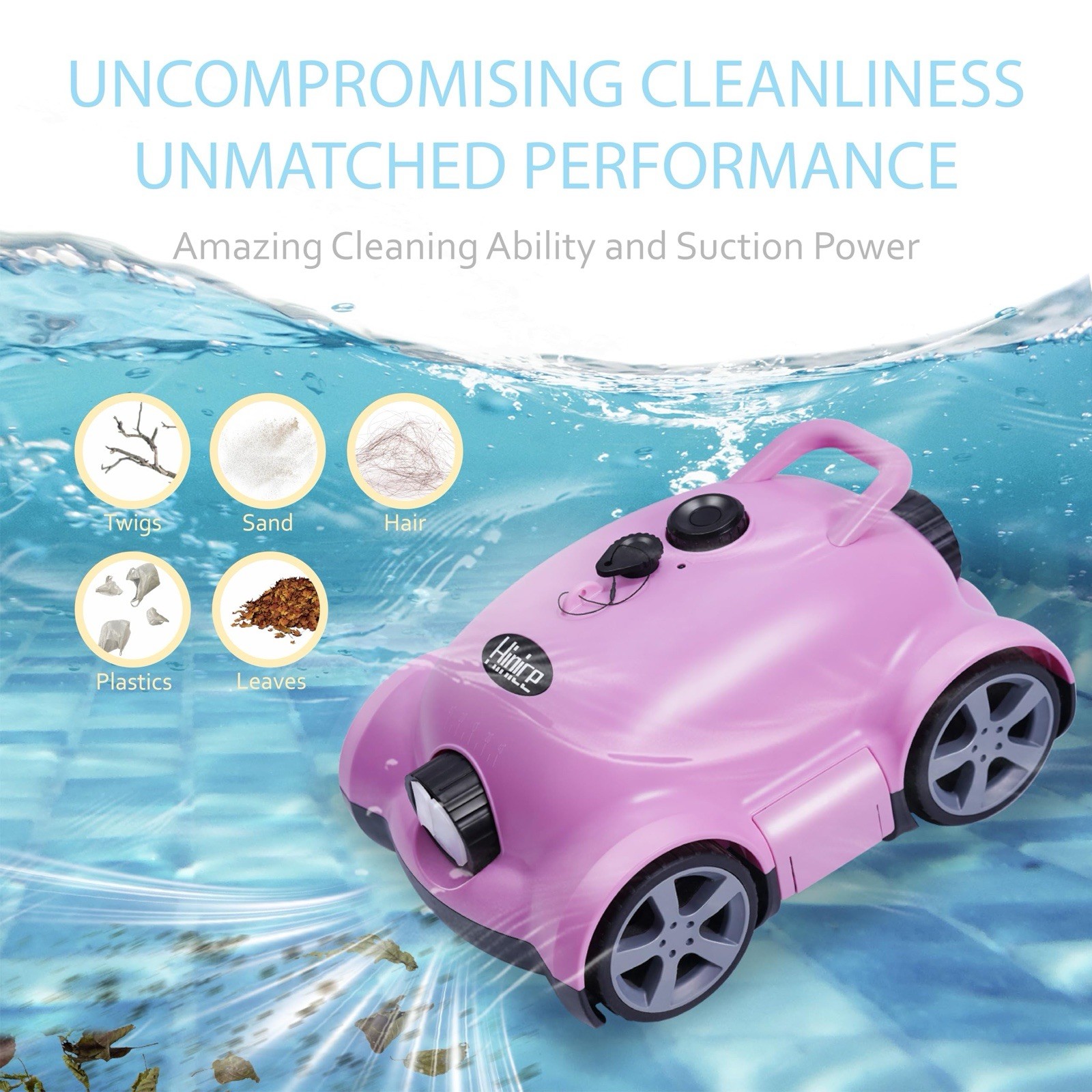 Pool Cleaner Robot for In-Ground/Above Ground Pools – Battery Powered – Pink