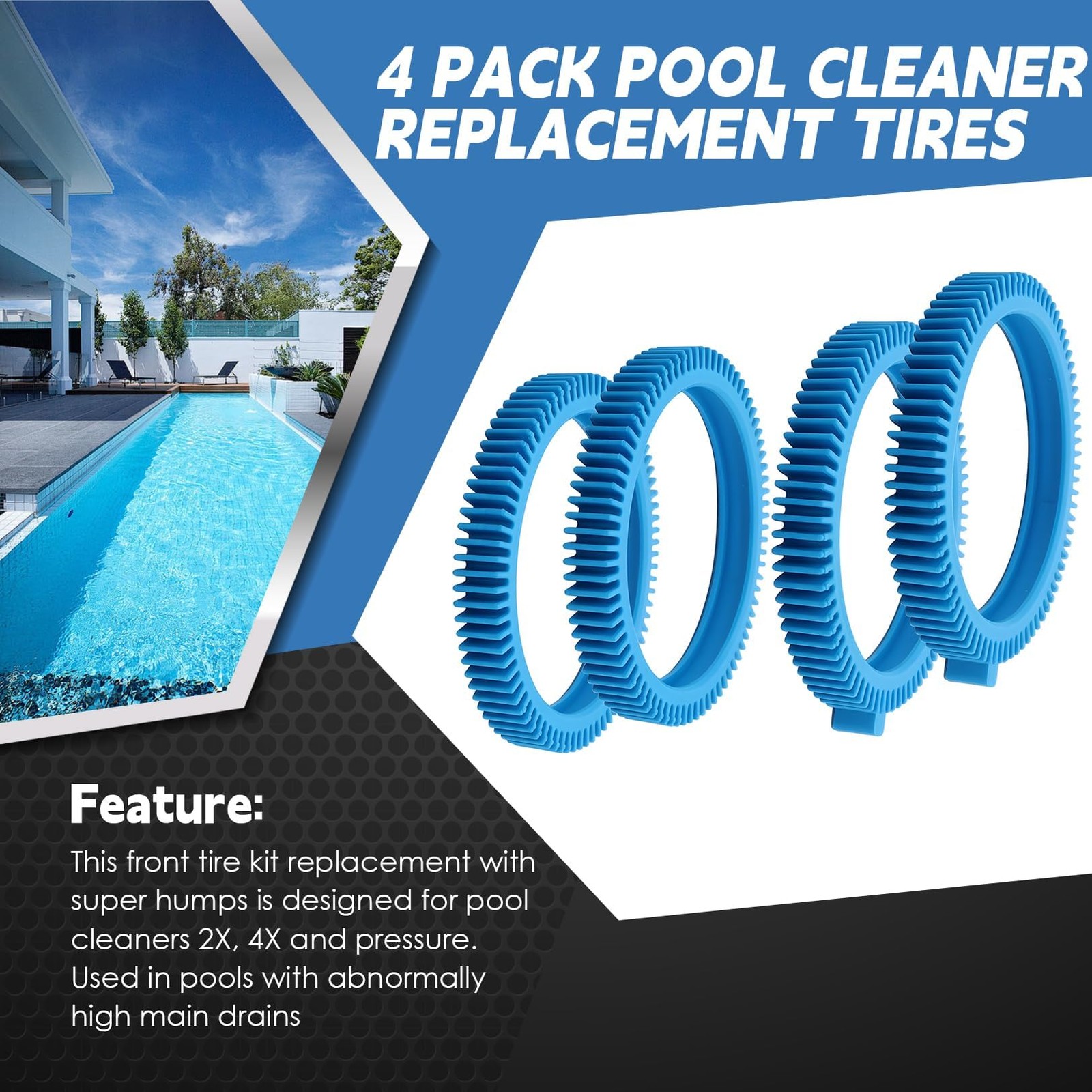 4Packs Replacement Tires 896584000-143 Super Hump Compatible 2X 4X Pool Cleaners