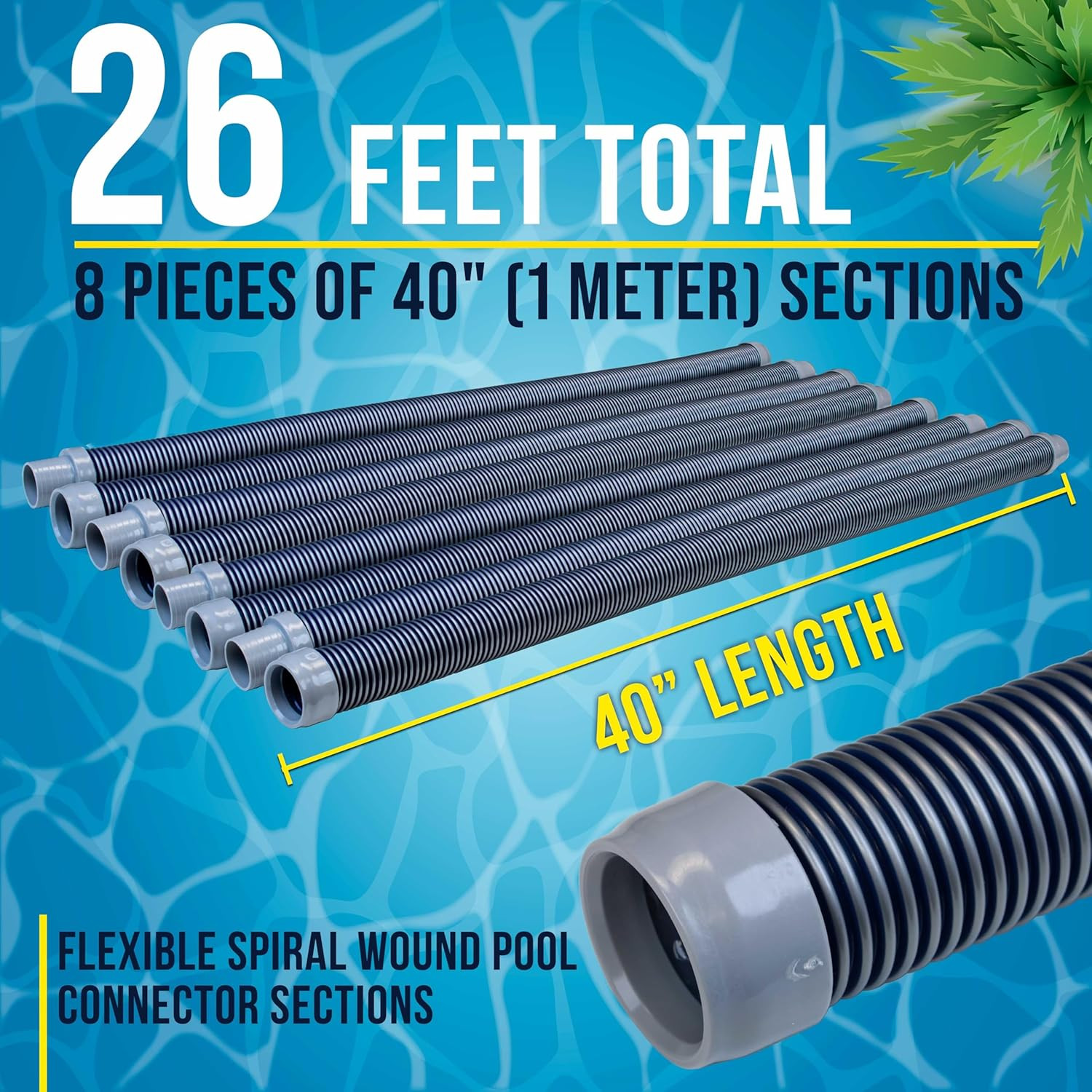Pool Vacuum Hose, 8 Piece Pool Hose Set – 40&Prime; Blue Flexible Spiral Wound Connect
