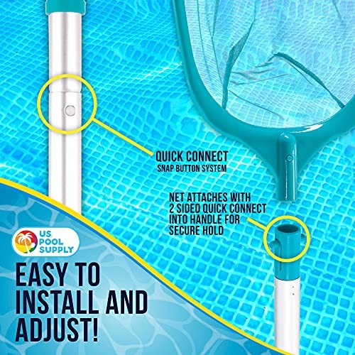 U.S. Pool Supply 5ft Leaf Skimmer Net with 4-Section Aluminum Pole Fine Mesh