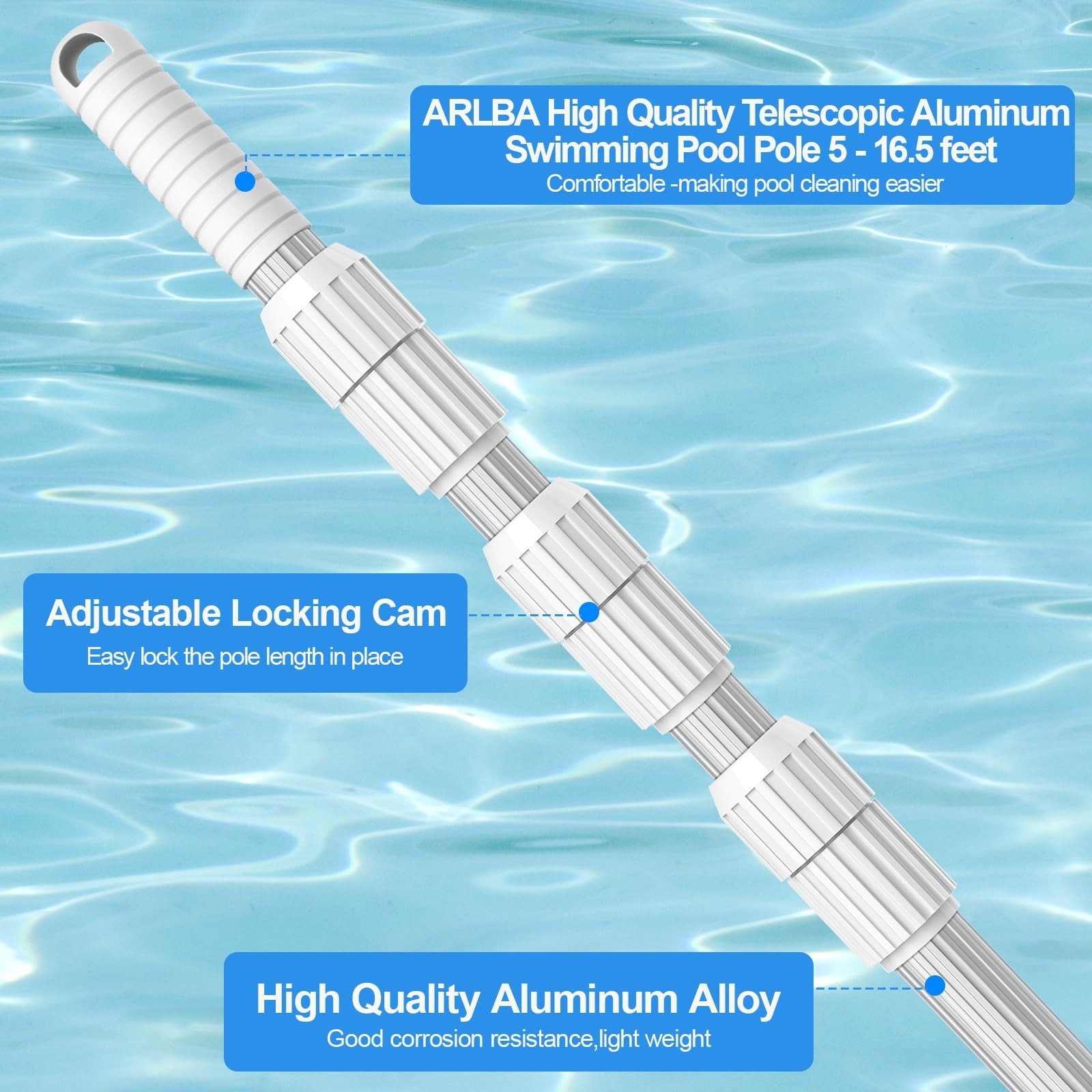 Heavy Duty 16.5ft Telescopic Pool Cleaning Pole – Adjustable Aluminum Extension