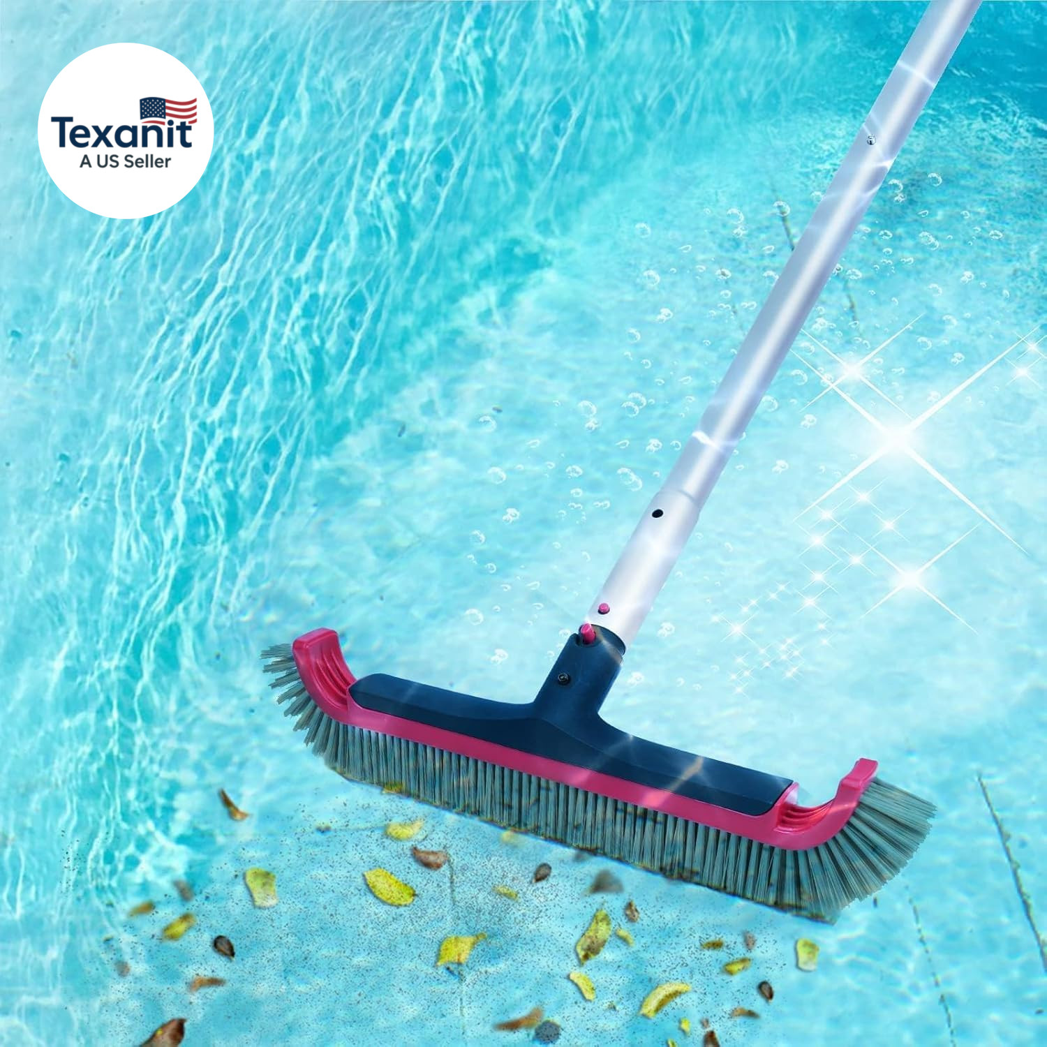 Swimming Pool Brush with Pole – 17.5&Prime; Wall Brush with 10FT Adjustable Aluminum P
