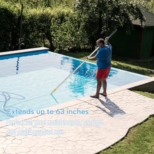 Extendable Pool Skimmer Basket Hook Pole Up to 63 Inch – Stainless Steel