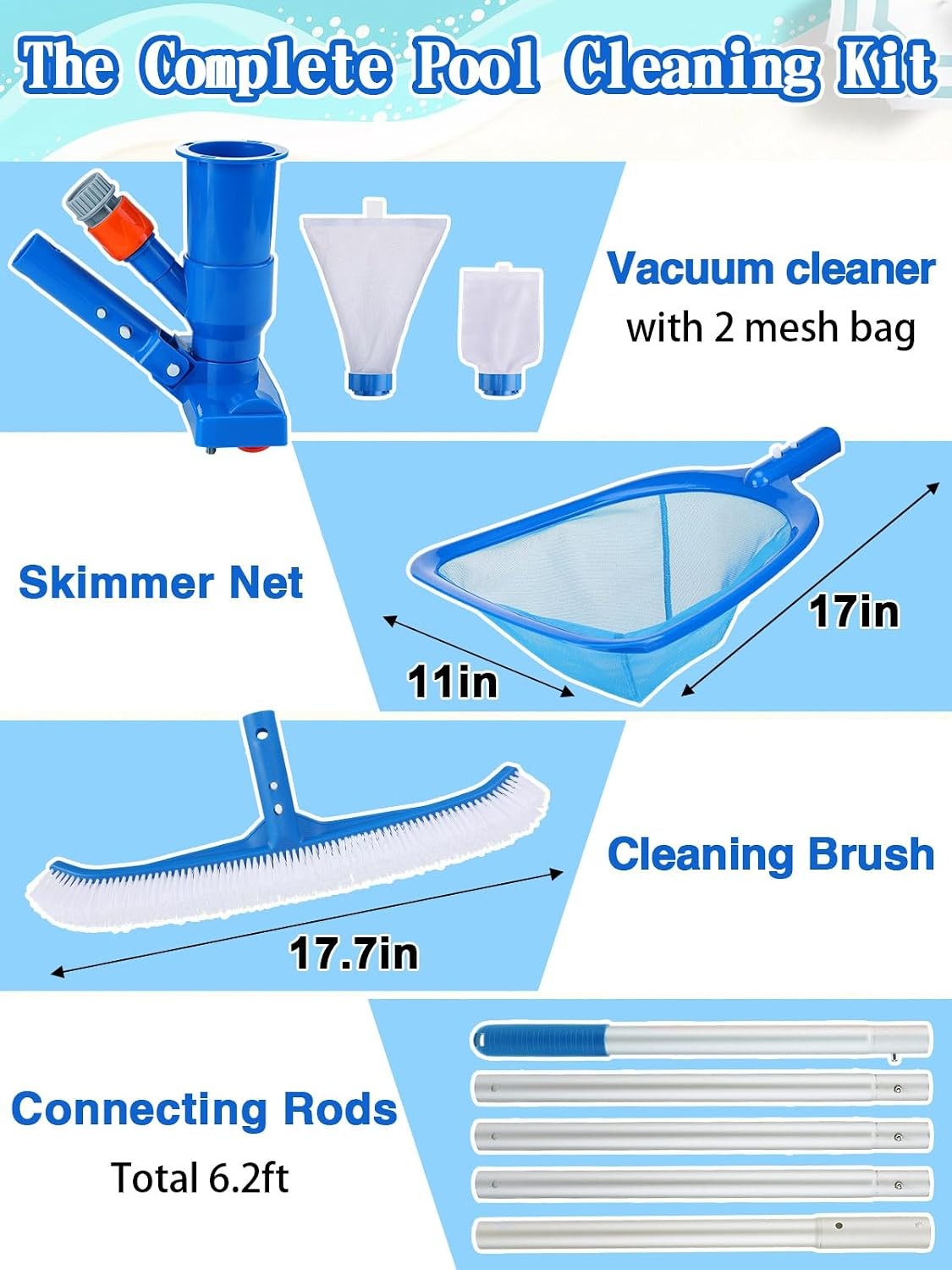 3-in-1 Portable Pool Cleaning Kit for Above Ground Pools – Includes Vacuum Clean