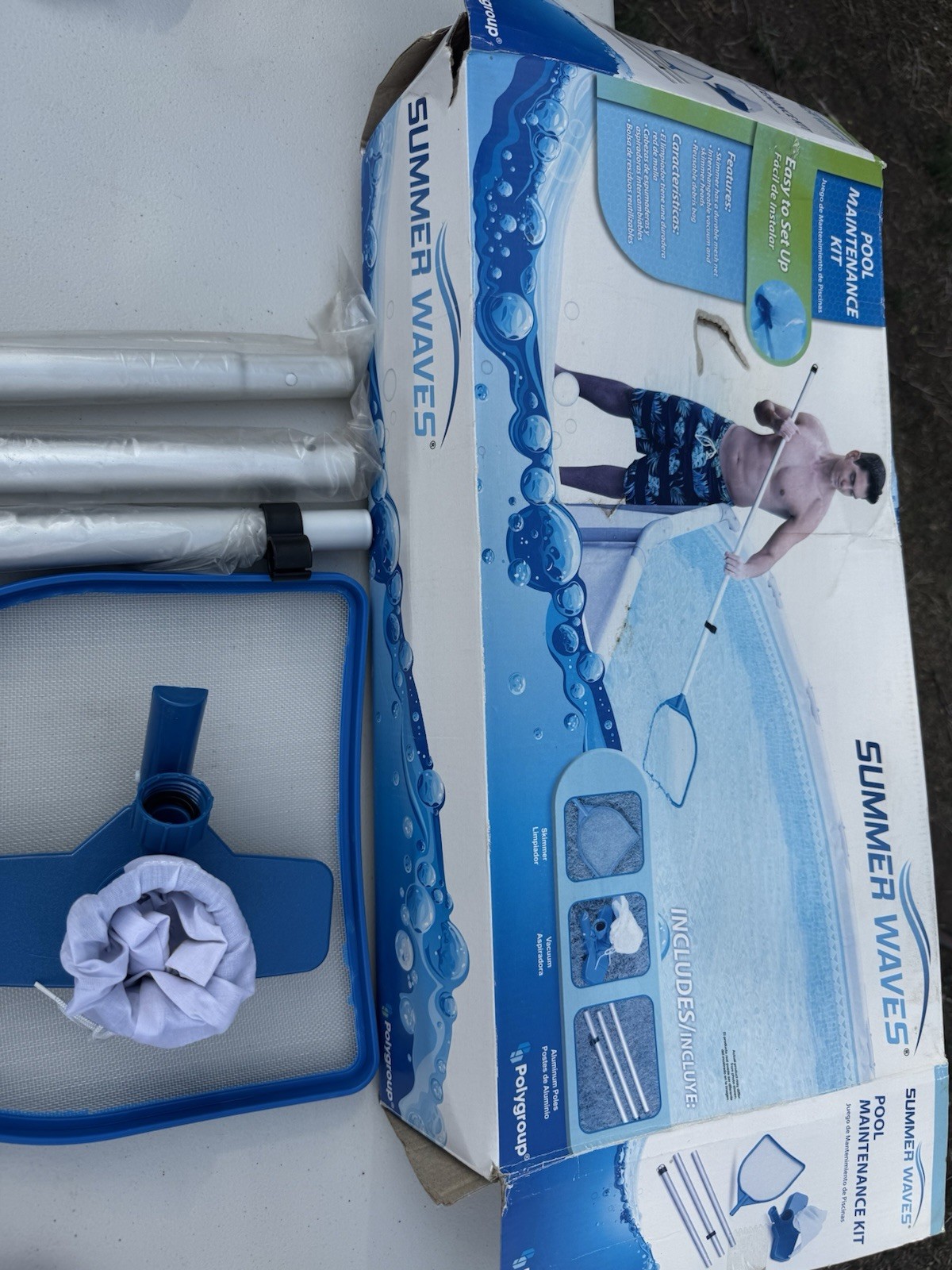 Summer Waves Pool Cleaning Kit Vacuum ,Skimmer, Telescope Pole! Open Box