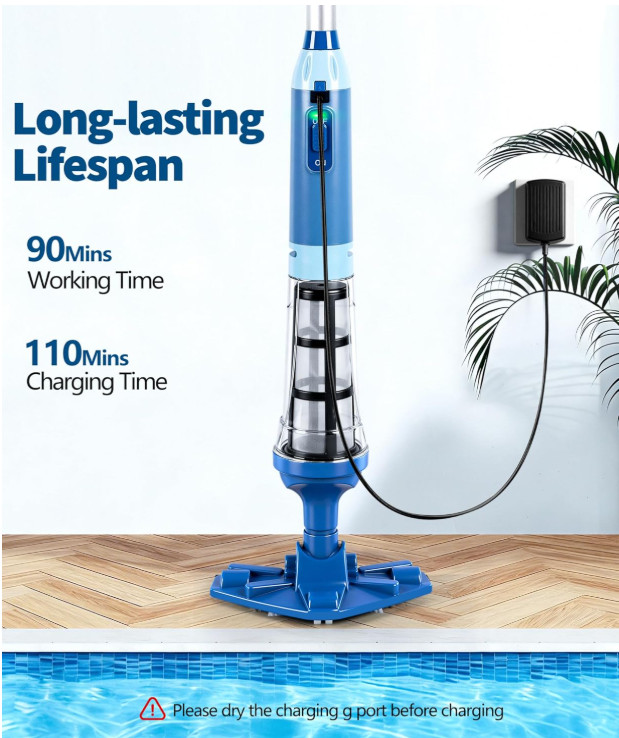 Aspiradora Spa Inalámbrica 15,8 GPM Recargable 90 Min para Jacuzzi