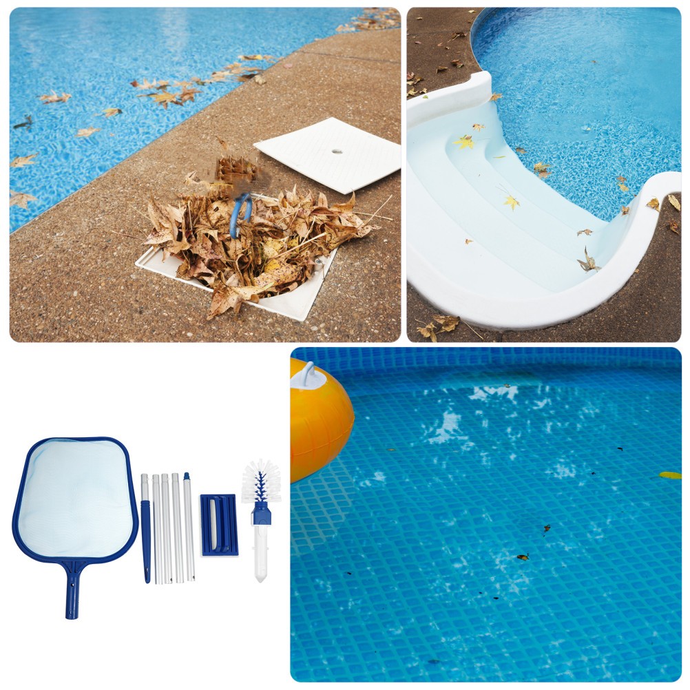 1 Set Pool Skimmer Kit Durable Plastic Blue with Removable Pole for Outdoors