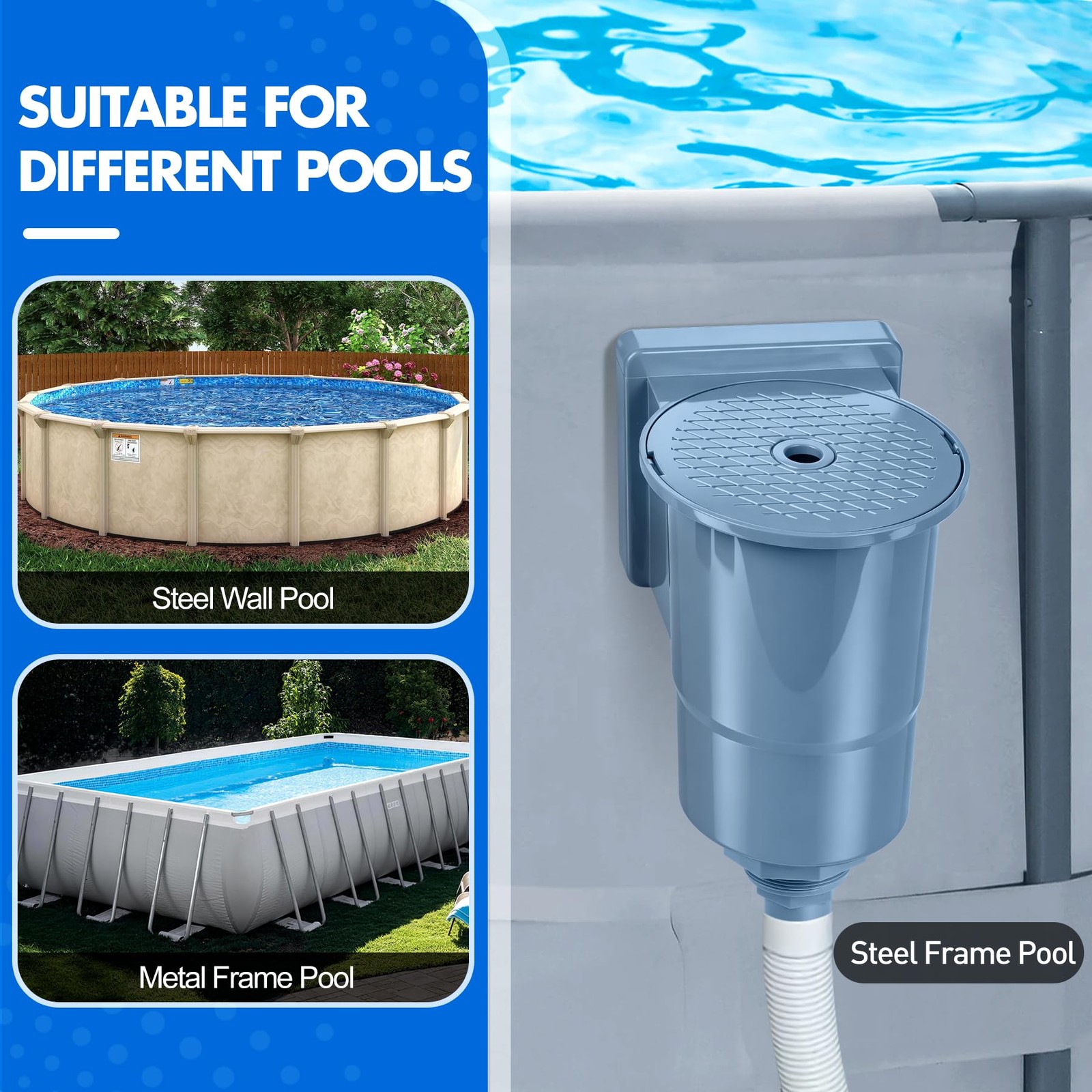 Heavy Duty Wall Mount Skimmer for Above Ground Pools Universal Fit