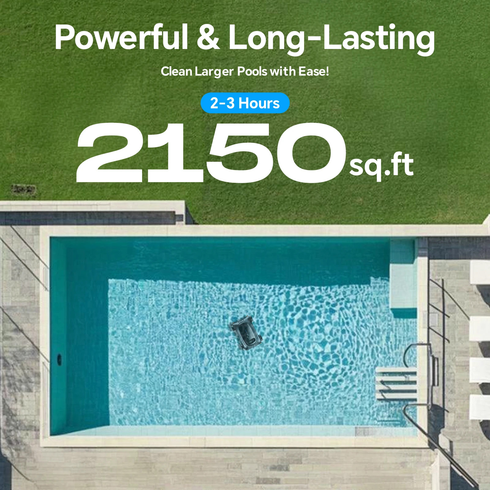 SAT 10 Cordless Robotic Pool Cleaner/Vacuum, 180 Mins Runtime, Up to 2000 Sq.ft