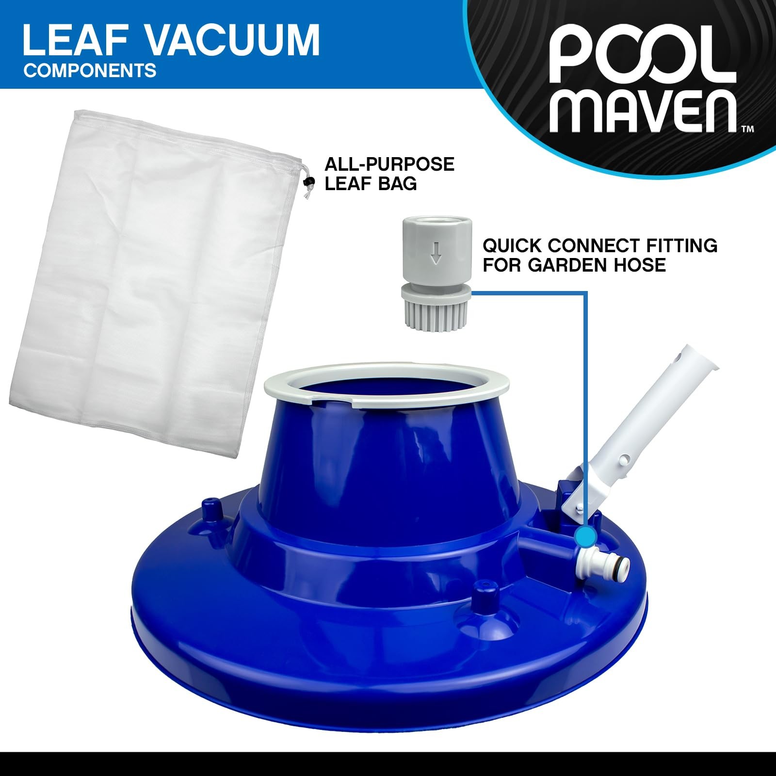 Poolmaven Heavy-Duty Pool Leaf Vacuum Head Garden Hose Powered 15 Cleaner Large