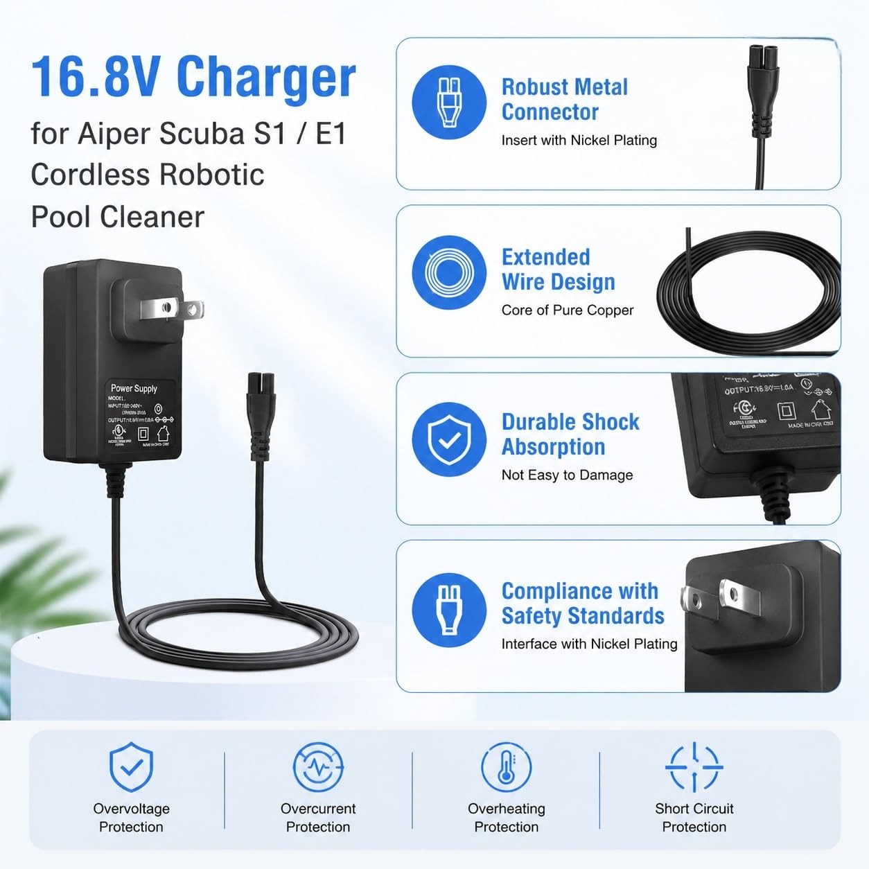Aiper Scuba S1 E1 Replacement Charger 16.8V Cordless Pool Cleaner