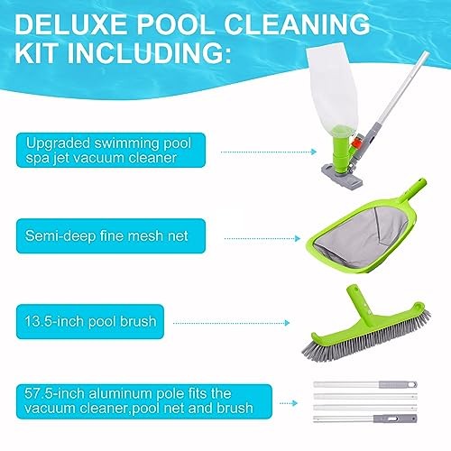 Deluxe Swimming Pool Cleaning Kit with Spa Jet Vacuum Cleaner,Brush, Semi
