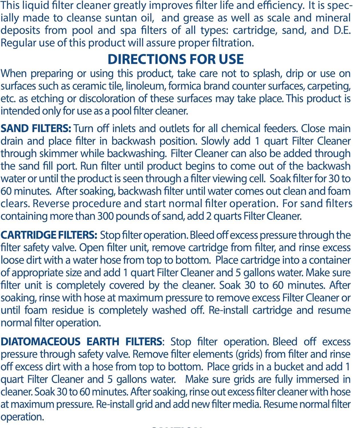 Liquid Pool Filter Cleaner – 1 Quart, Cleans Sand, Cartridge, D.E. Filters