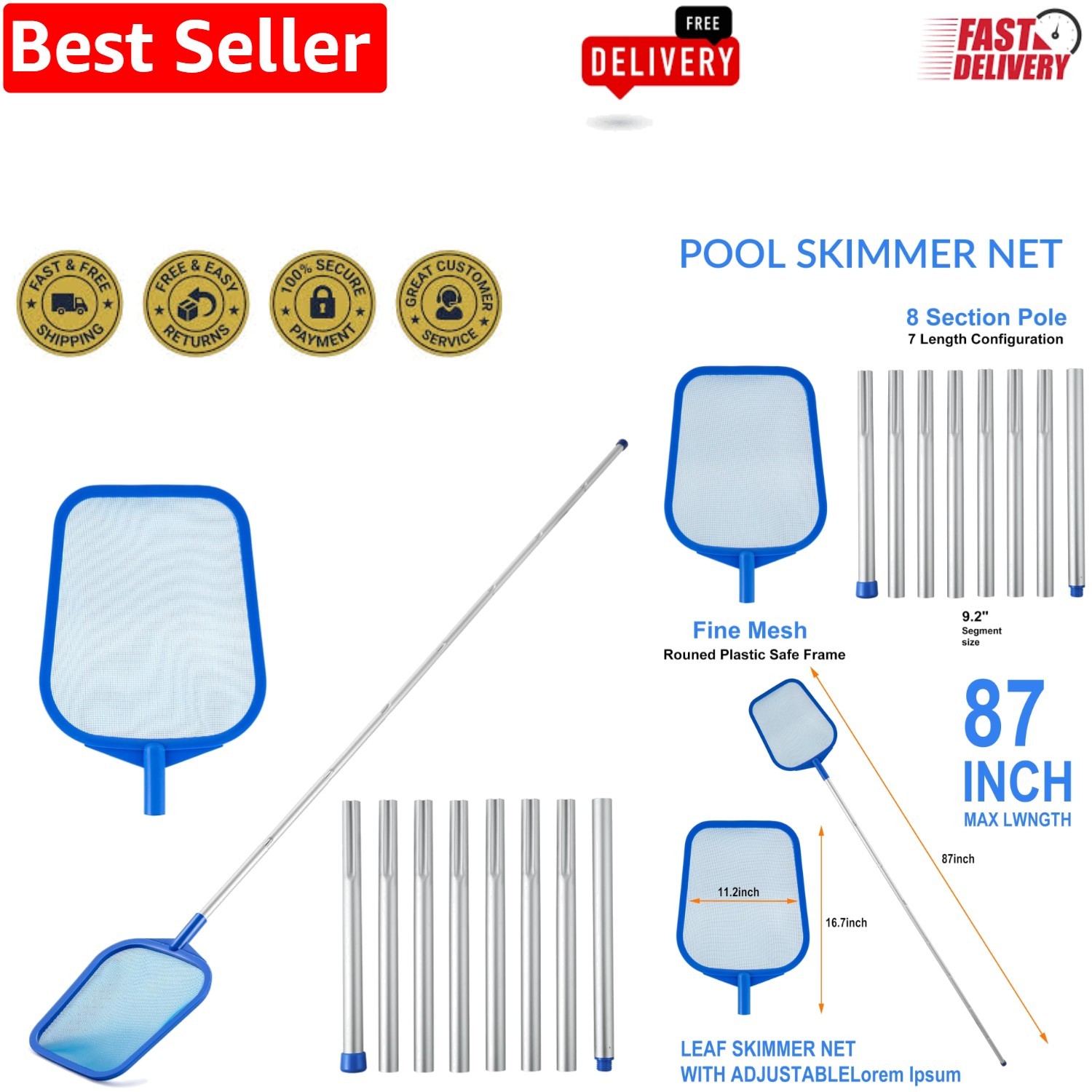 Corrosion-Resistant Pool Skimmer Net with Telescopic Pole, Easy and Efficient