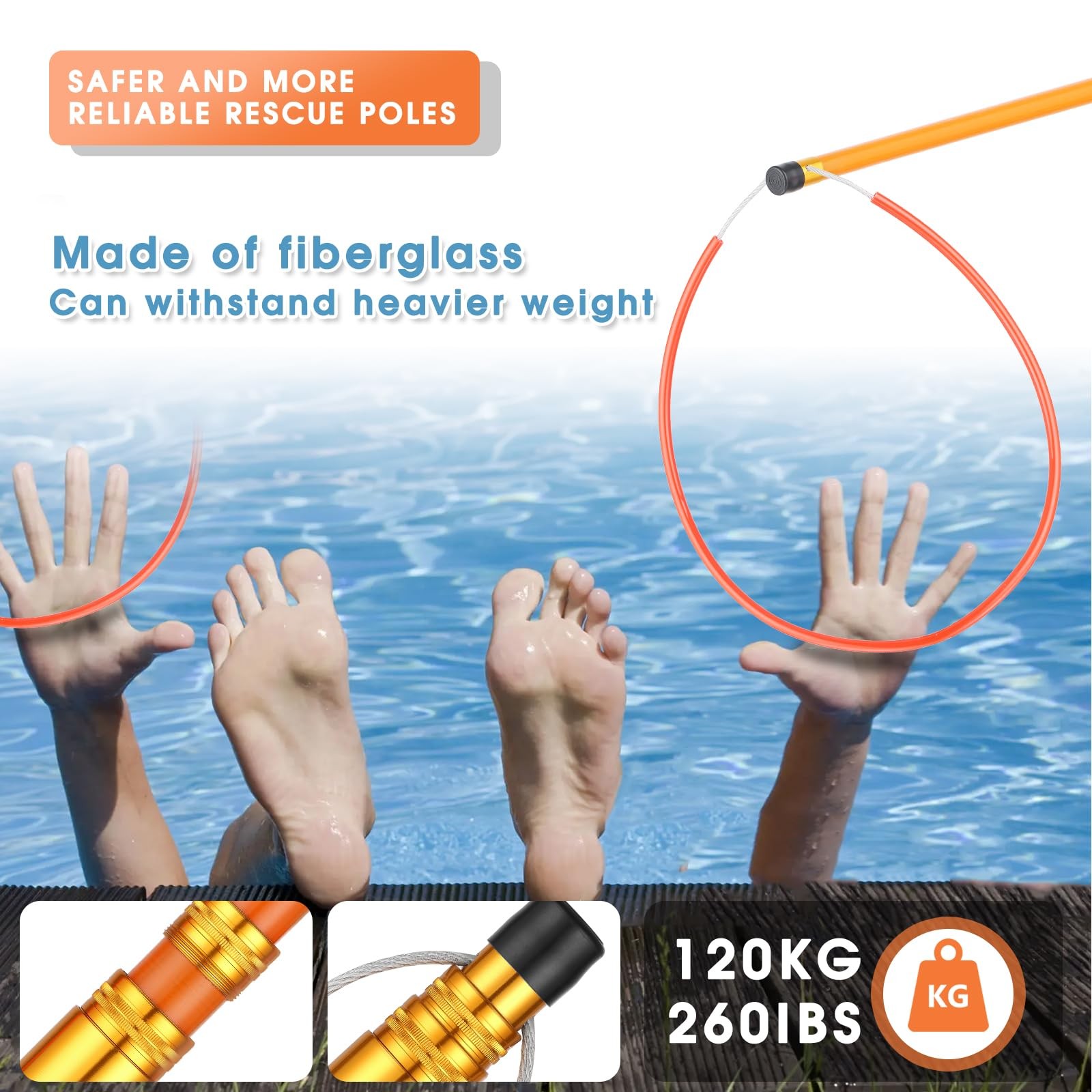 15ft Pool Safety Hook for Poles, Pool Rescue Hook, Life Hooks for Pools, Exte…