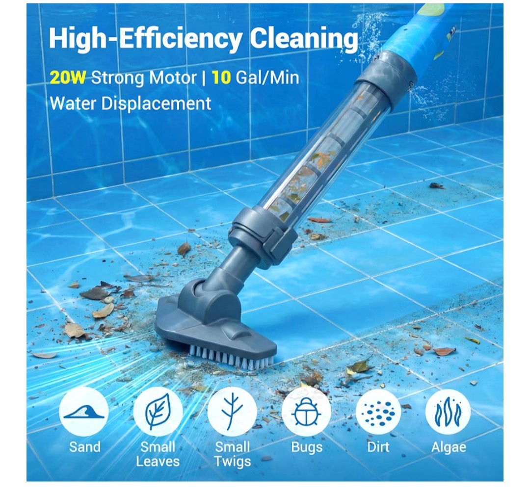 Universal Cordless Handheld Rechargeable Pool Vacuum Cleaner & Telescopic Pole