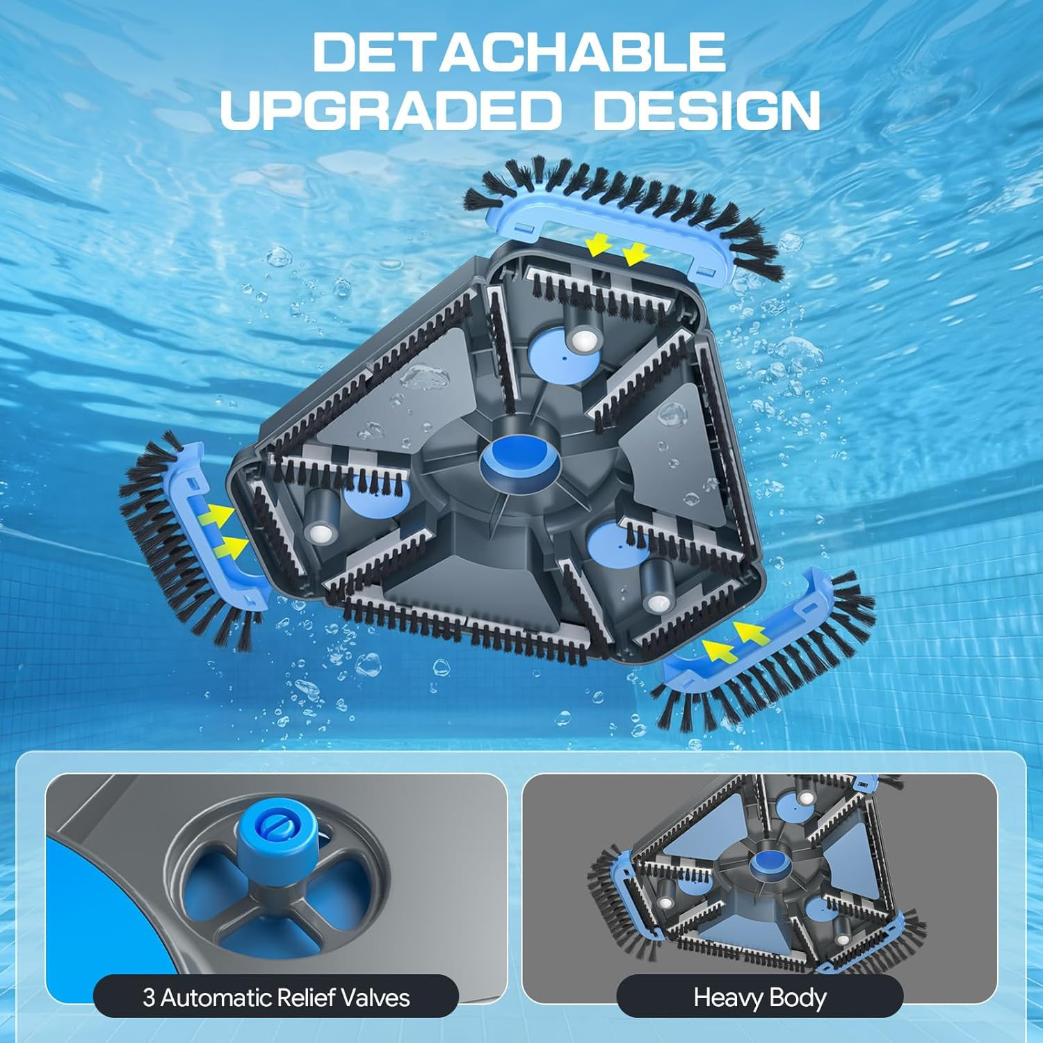 Upgrade Pool Vacuum Head with Side Brush & 360° Swivel Cuff, Heavy Duty Manual K
