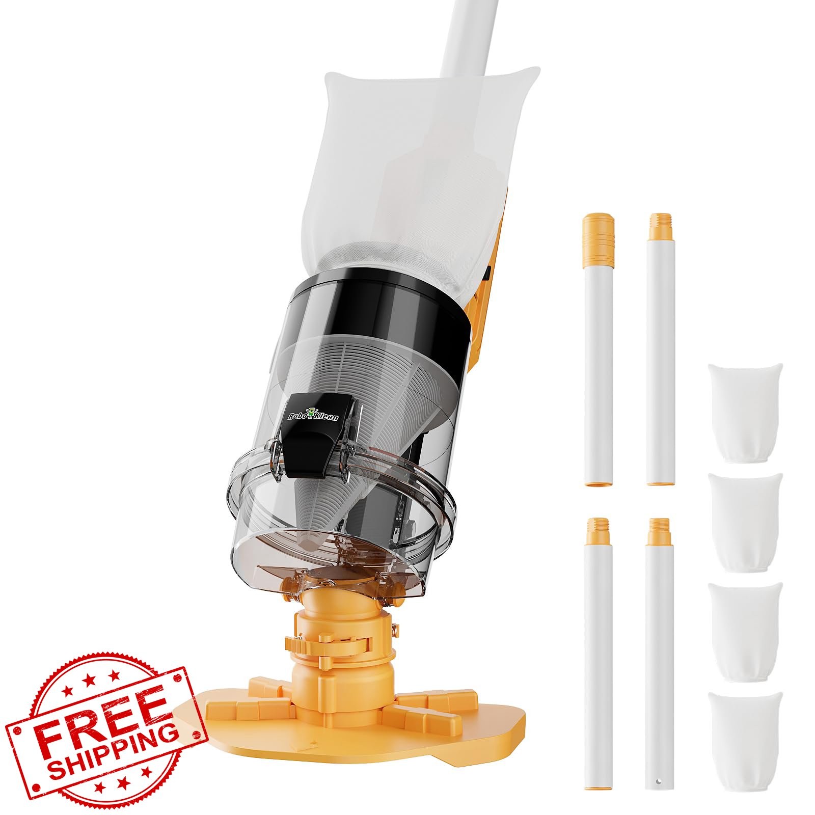 Orange Cordless Pool Vacuum Telescopic Pole 30 GPM Suction Rechargeable