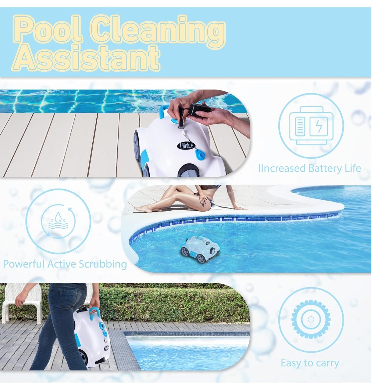 Cordless Robotic Pool Cleaner,Automatic Pool Vacuum Robot up to 2153 sq ft White