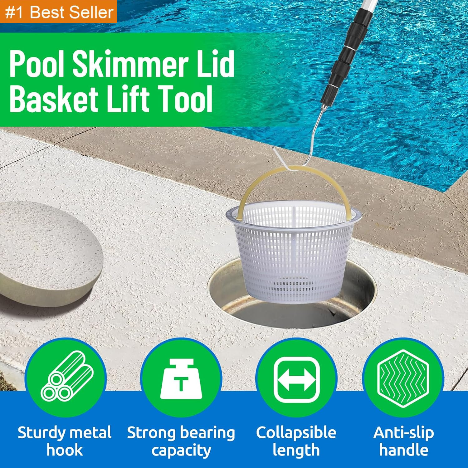 Pool Skimmer Hook Skimmer Basket Pole Collapsible Hook with Handle 39.7 Inch Poo