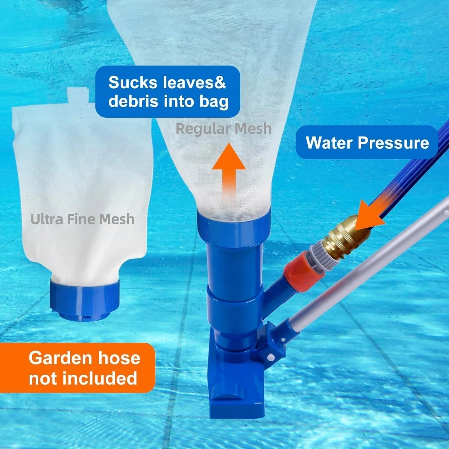 Energy-Efficient Jet Pool Vacuum Cleaner with Brush & 56&Prime; Pole – No Electricity
