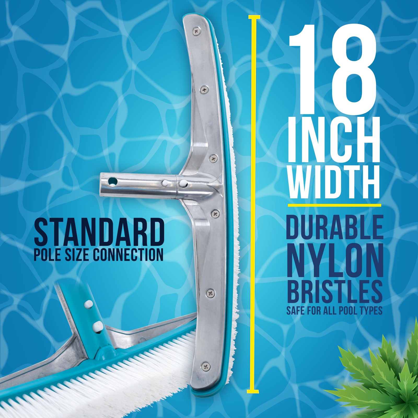 18&Prime; Aluminum Wall & Floor Swimming Pool Brush w/ Nylon Bristles & EZ Clip Handle