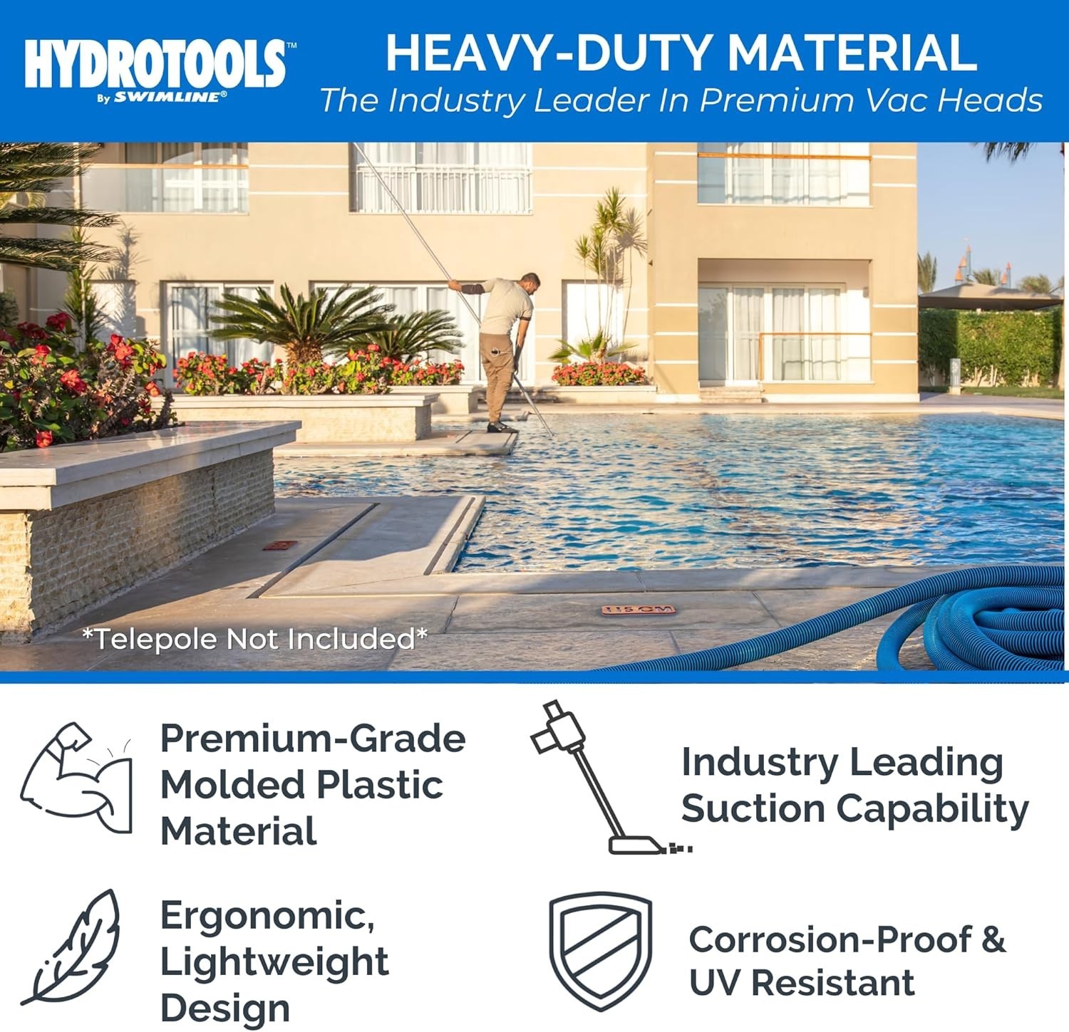 Heavy-Duty Hydrotools Half-Moon Vacuum Head – UV Resistant for Long-Lasting Use