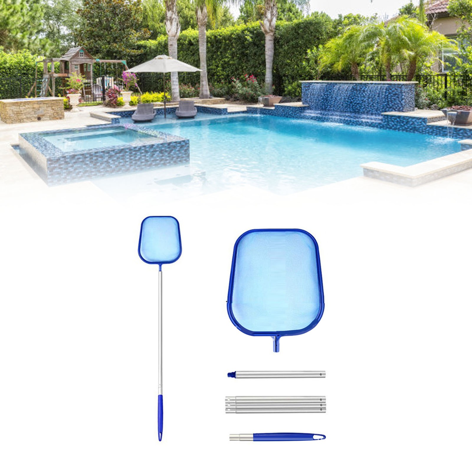 5-Section Pool Cleaning Net With Pole Shallow Skimmer