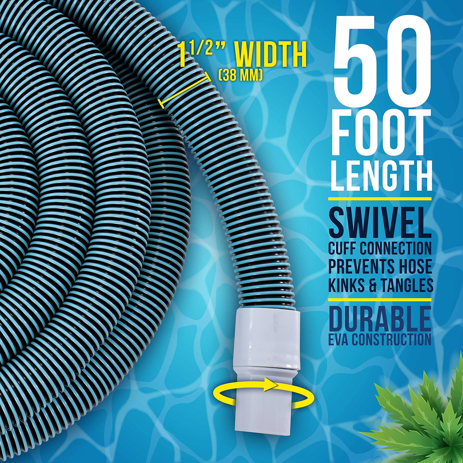 U.S. Pool Supply Vacuum Hose – 1-1/2&Prime; x 50&prime; Professional 50 Foot, Blue