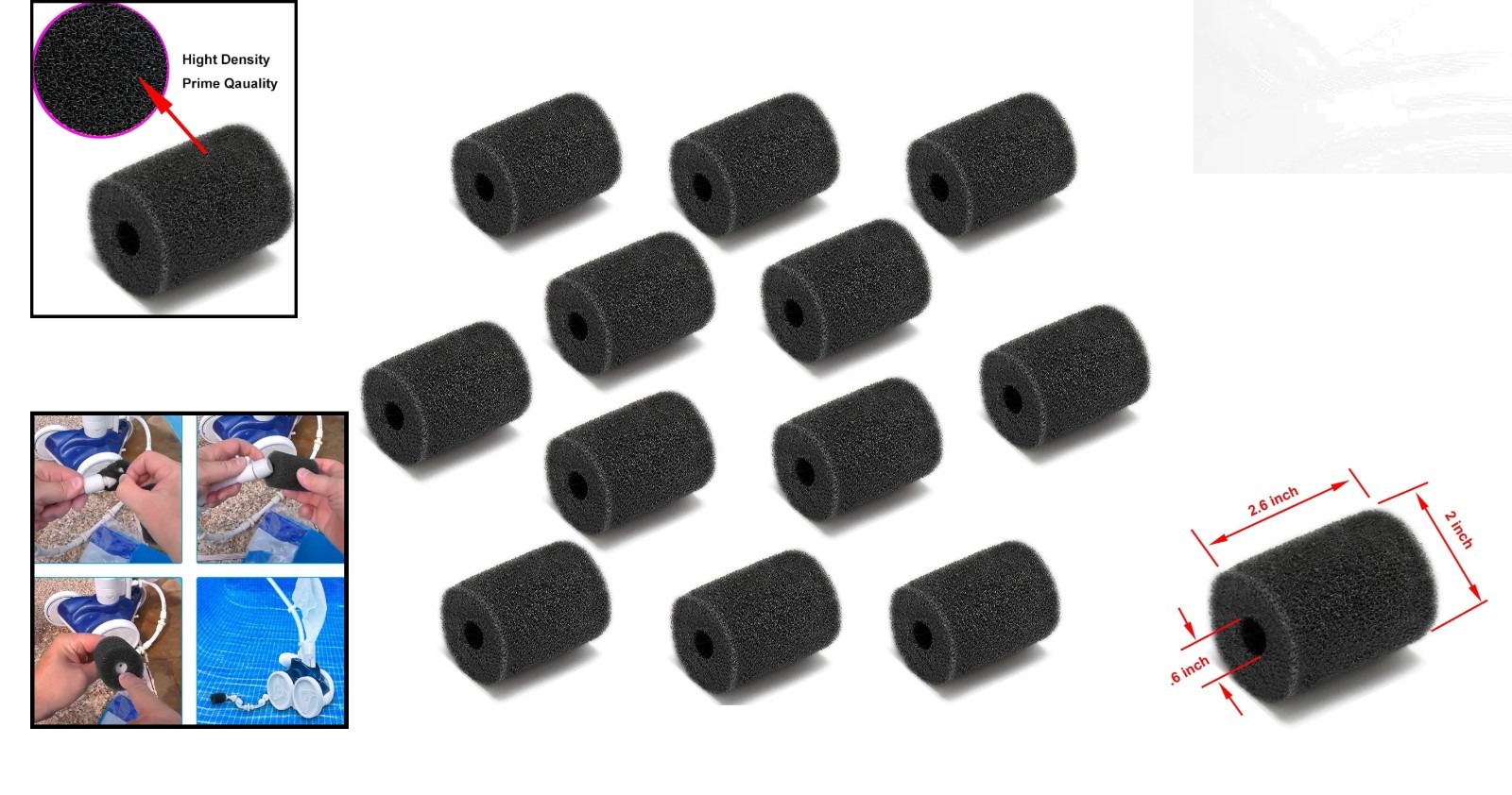 Black Sweep Hose Scrubber Set – Fits Zodiac Polaris Models, 12 Pack