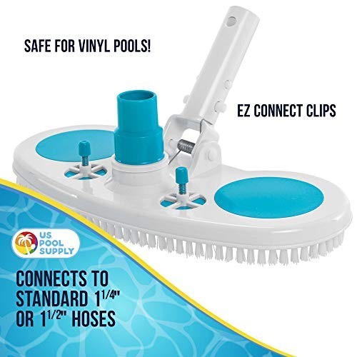 13 Inch Weighted Pool Vacuum Head Nylon Bristles Swivel Hose 1-1/4 1-1/2 Vinyl