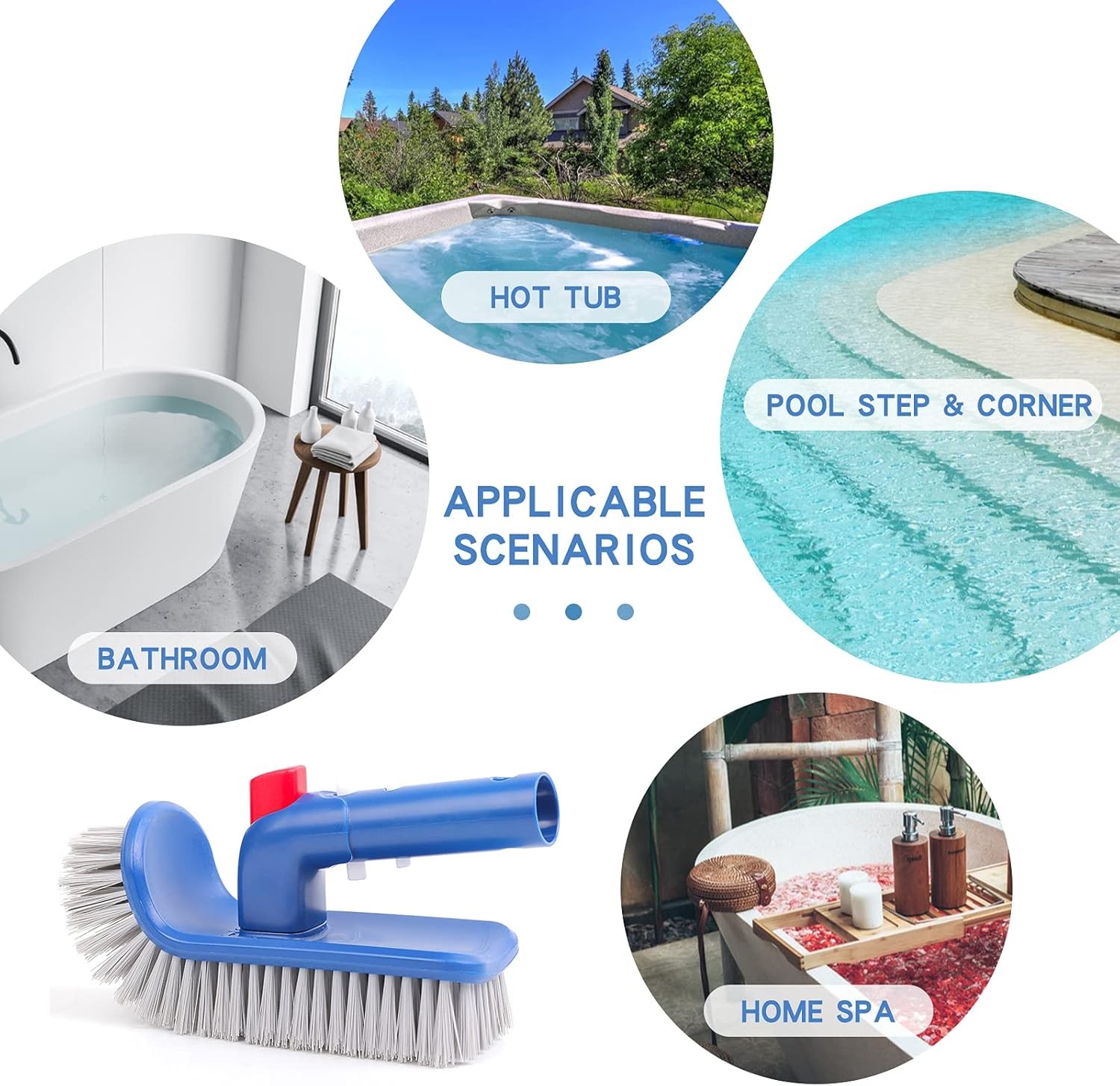 Rotatable Pool Brush Head Curved Hand Scrub Brushes for Corner Steps Hot Tub