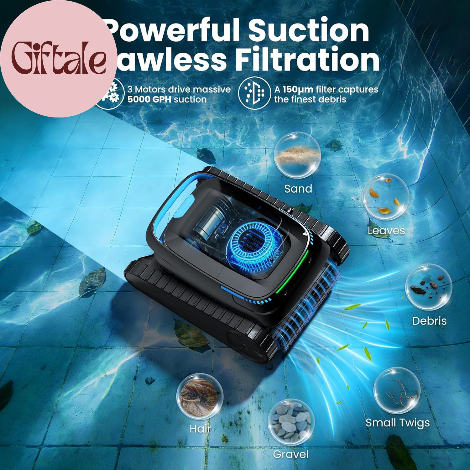 Robotic Pool Vacuum PC10, Cordless Pool Cleaner Robot for Inground & above Groun