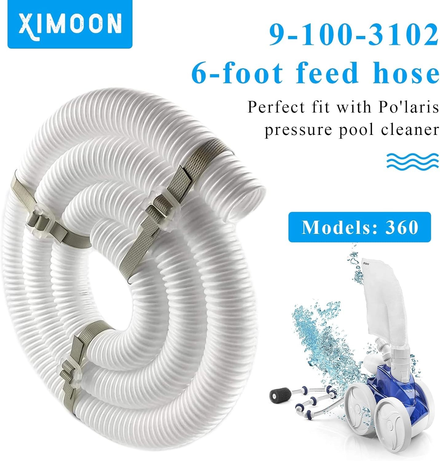 9-100-3102 Cuffless Feed Hose 6-Ft Replacement for Polaris Pool Cleaner Parts…