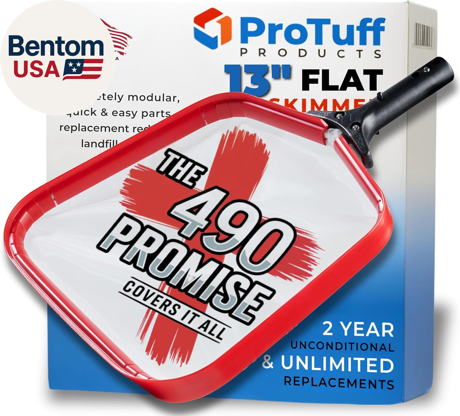 Protuff Flat Pool Skimmer Net – 2 Year Unconditional Free Replacement – Heavy-Du
