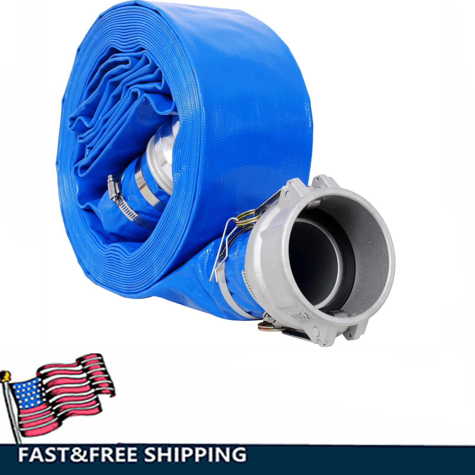 Discharge Hose 3&Prime;x 100FT PVC Lay Flat Hose Backwash Drain Hose w/ Clamps