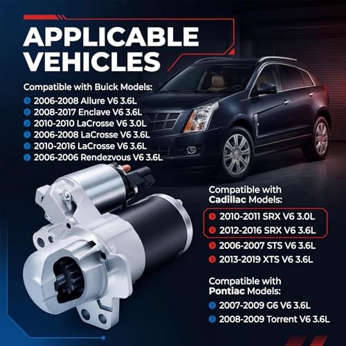 N New Starter Motor Replacement Compatible with Chevy Traverse 09-17, 17986