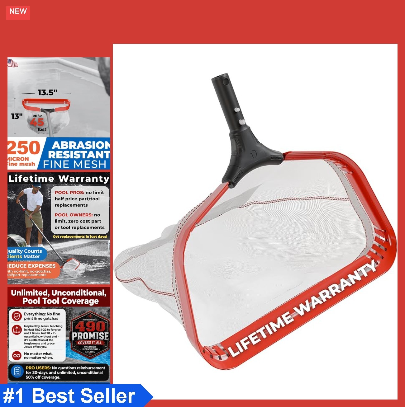 Pool Silt Net 13.5 Inch Fine Mesh 250 Micron Smooth Glide Aluminum Handle