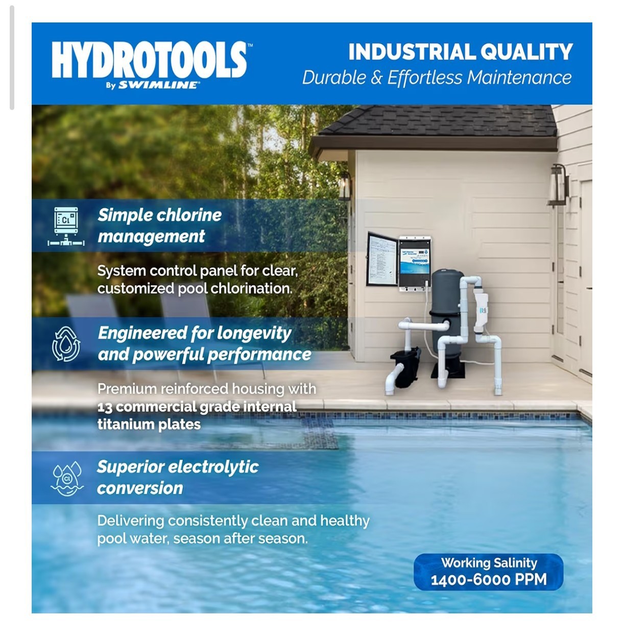 Swimline 87625 Salt Water Chlorine Generator System, 25K Gallon Swimming Pools