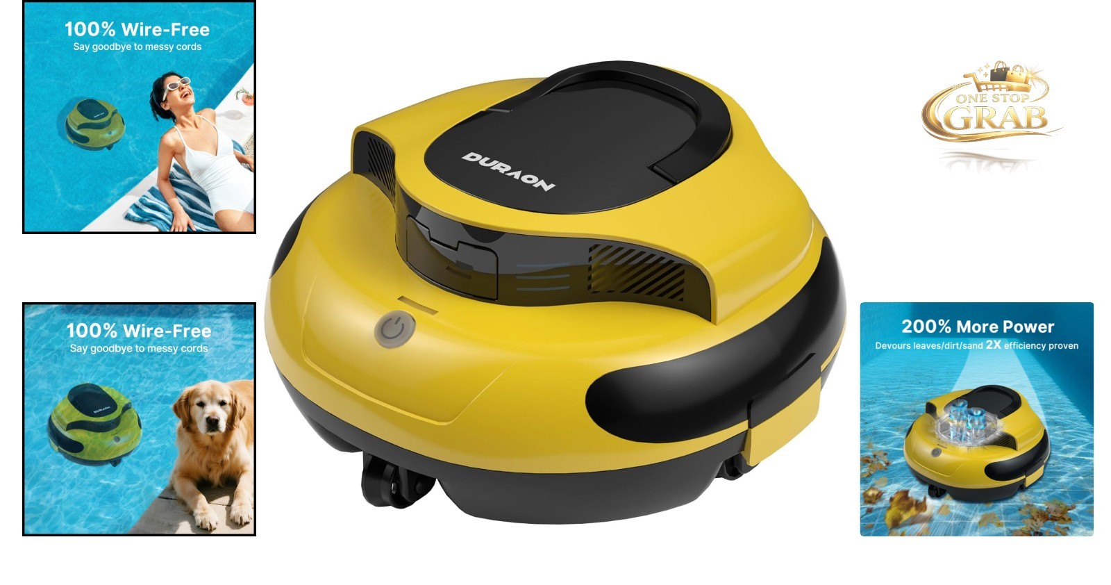 Yellow Cordless Robotic Pool Cleaner Dual Motor Powerful Suction 150 Min Runtime